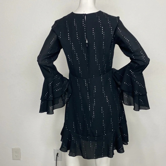 Who What Wear Black Silver Crew Neck Long Bell Sleeves A-Line Dress Size S - Picture 3 of 7